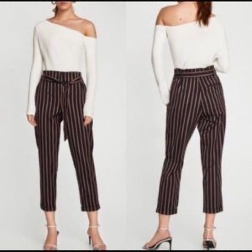 ZARA PAPERBAG STRIPED PANTS